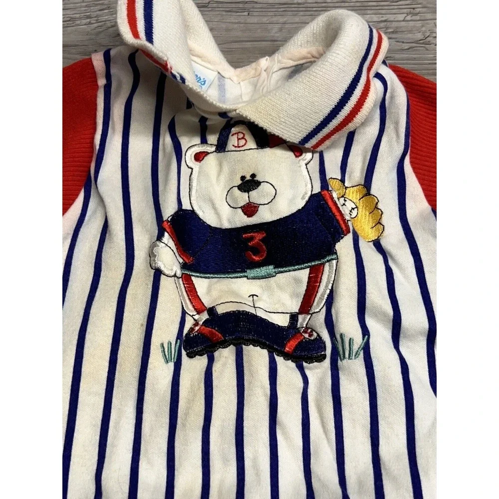 Vintage Carters International Baseball Bears Striped One Piece 6 Months USA Made